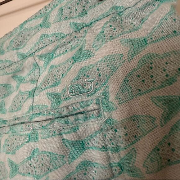 Vineyard Vines Linen Shorts 3'' Womens Sz 2 Green Fish Print Summer Beach - Picture 6 of 13
